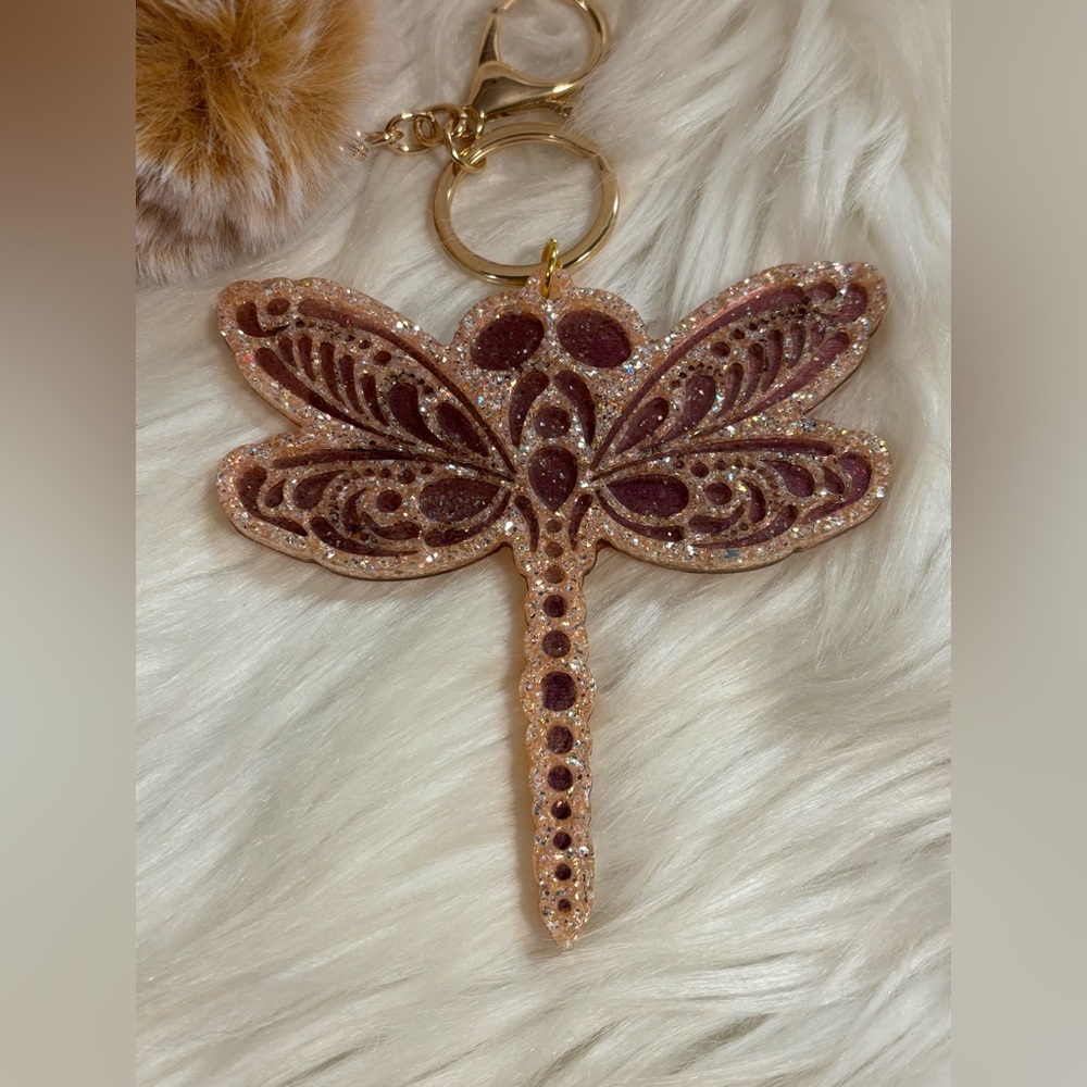 Handmade Elegant Dragonfly Keychain with Pom Pom (self defense dragonfly) - Picture 2 of 4